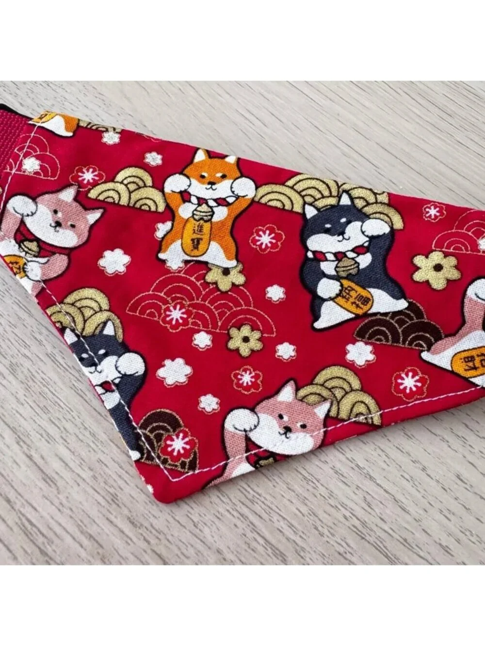 Japanese Fortune Dog Bandana Collar Adjustable Pet Bandana Red Size M